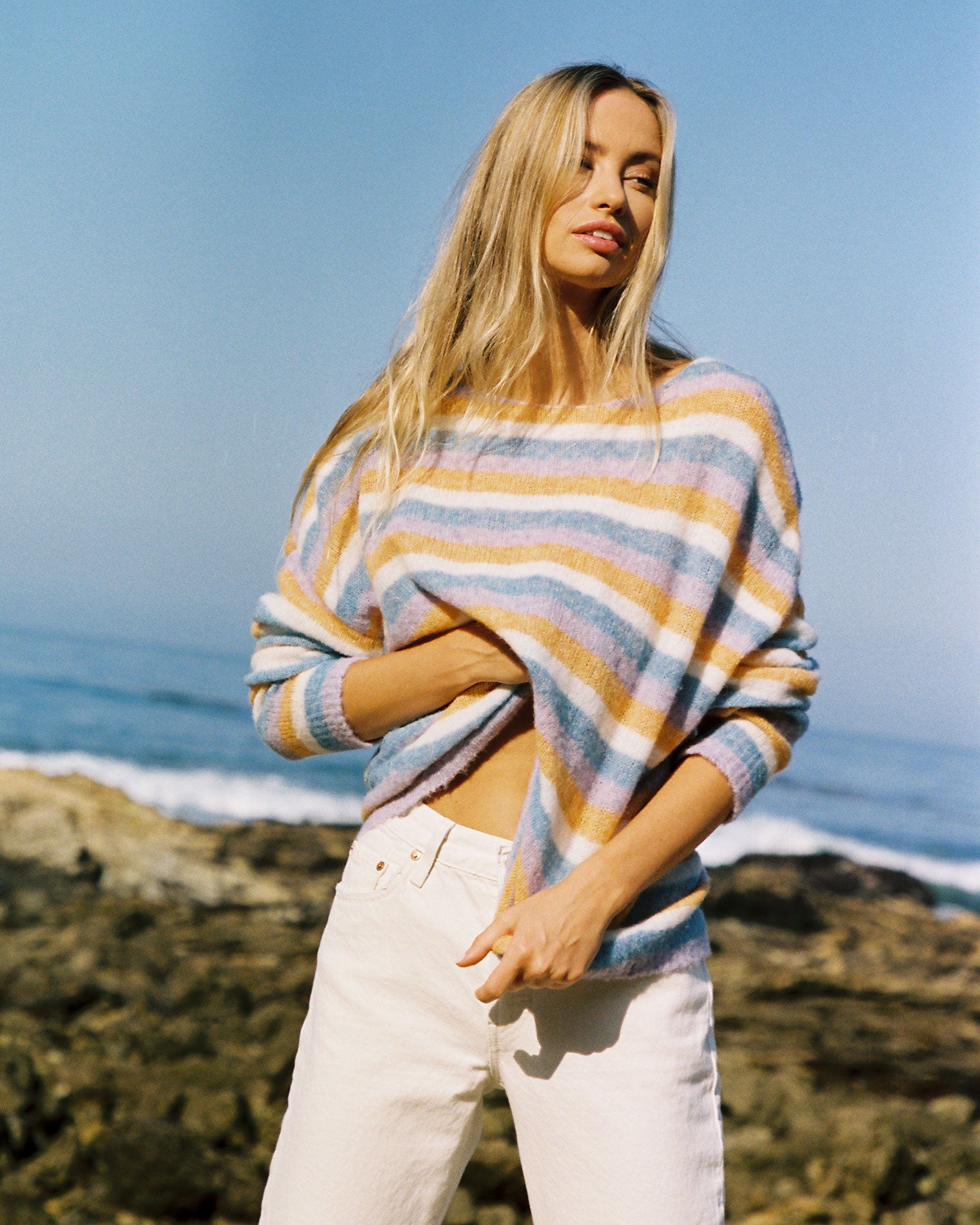 Cozy Clouds Sweater - Beautiful Skies Stripe Beautiful Skies Stripe | Model: Lura (size: S)