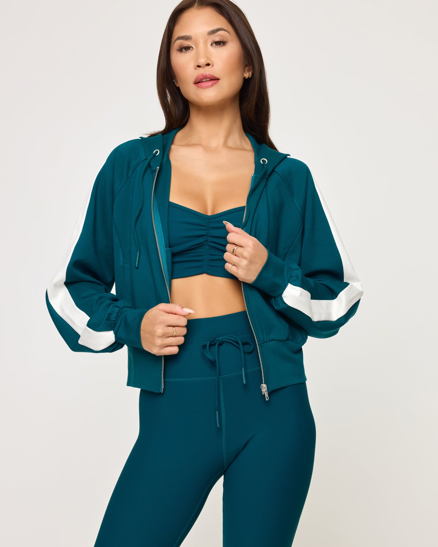 Back To Back Jacket - Deep Teal-Cream Deep Teal-Cream | Model: Jocelyn (size: S)