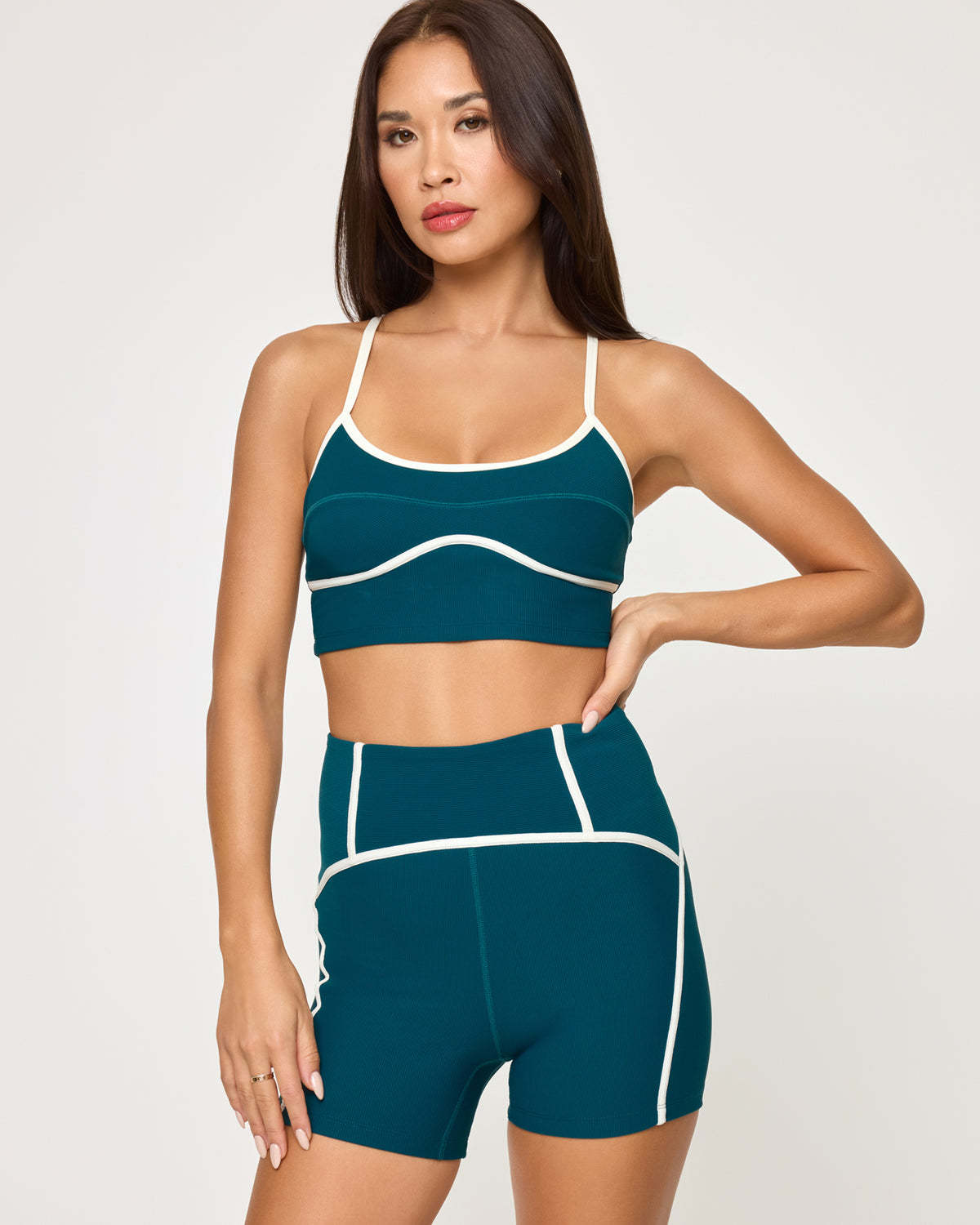 Revel Top - Deep Teal-Cream Deep Teal-Cream | Model: Jocelyn (size: S)