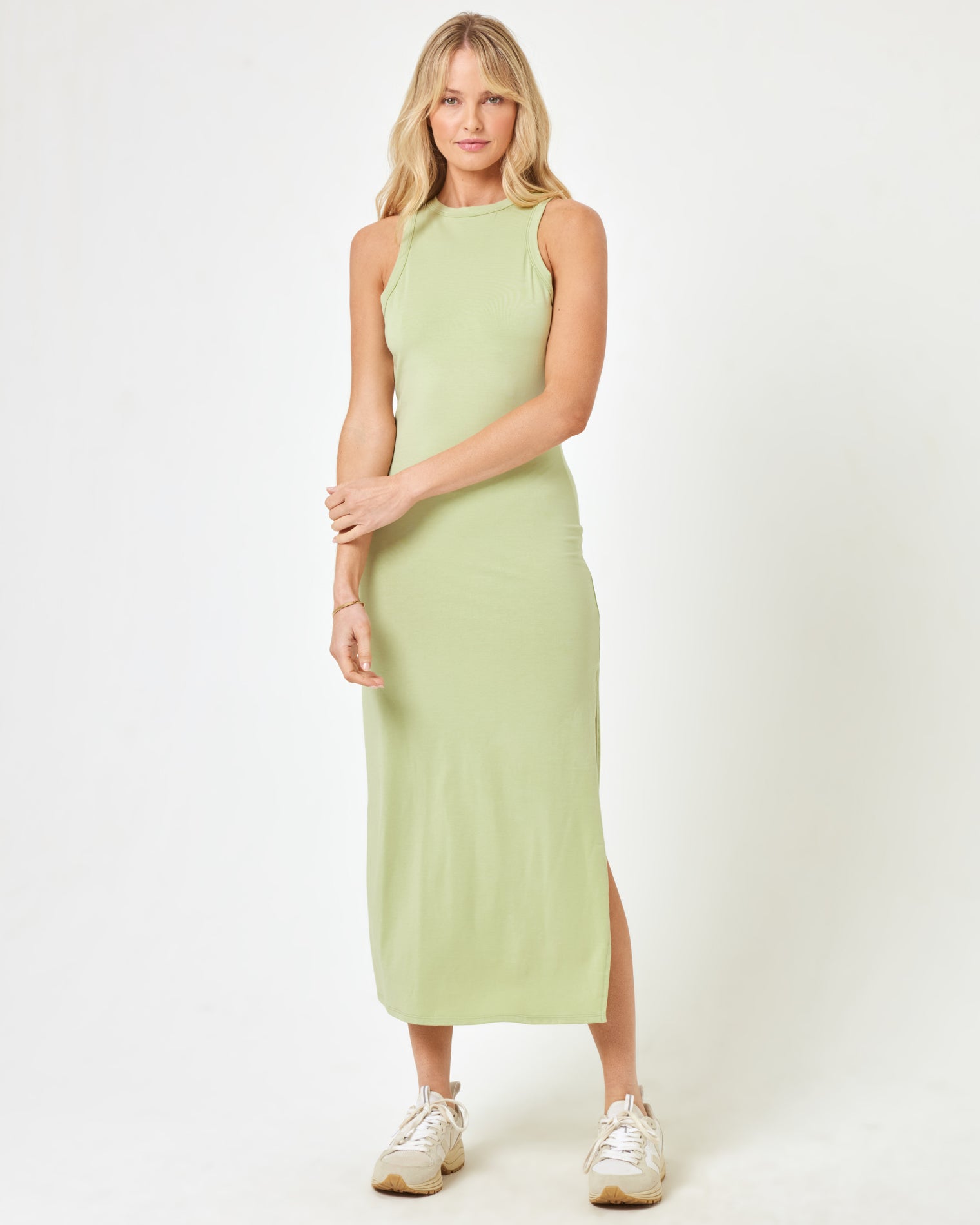 Sawyer Dress - Celery Celery | Model: Lura (size: S) | Hover