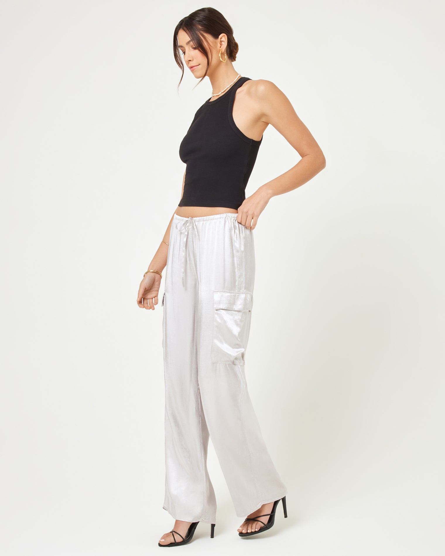 Sundown Cargo Pant - Silver Silver | Model: Kristen (size: S) | Hover