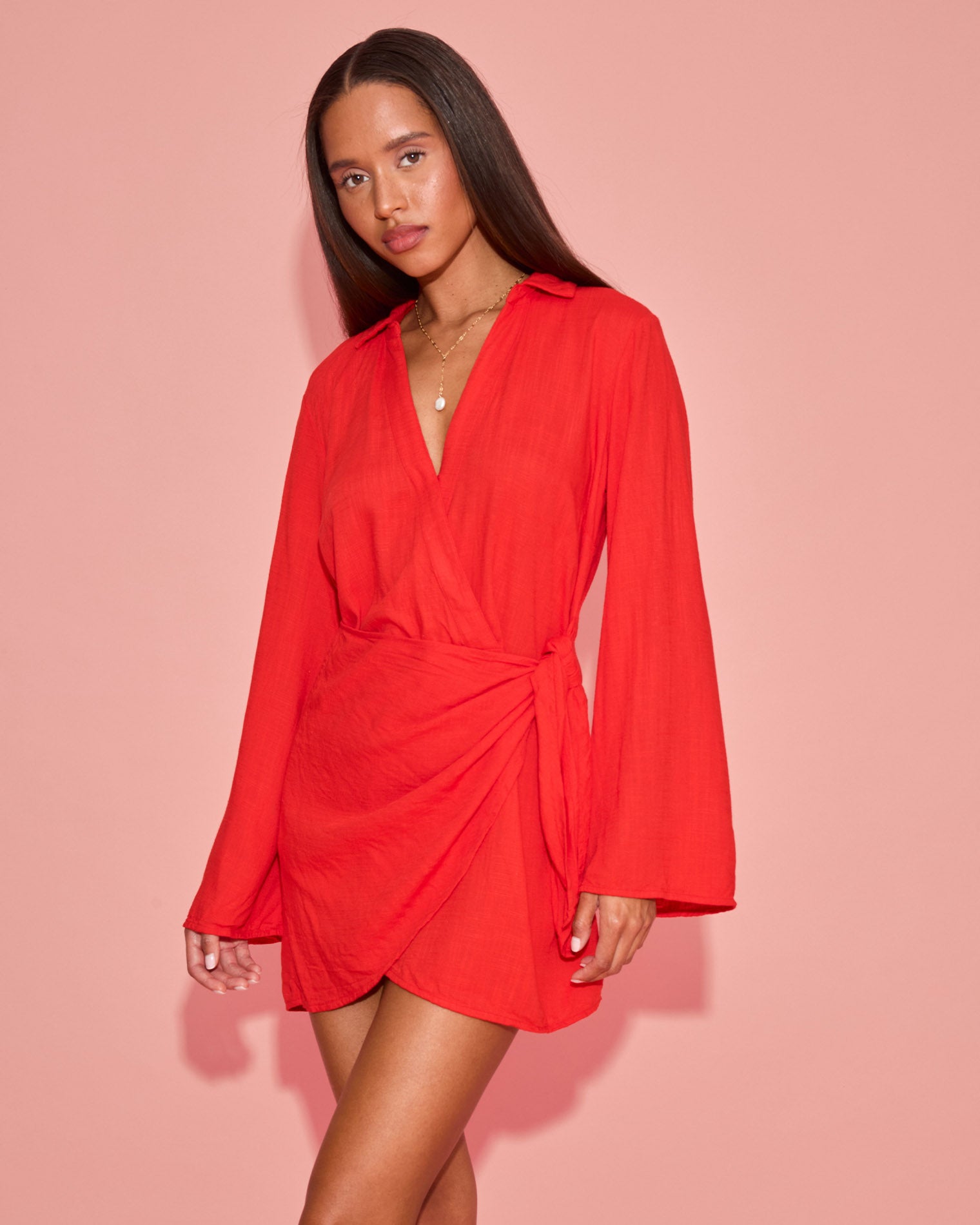 Las Palmas Dress - Flame Flame | Model: Jocelyn (size: S) | Hover