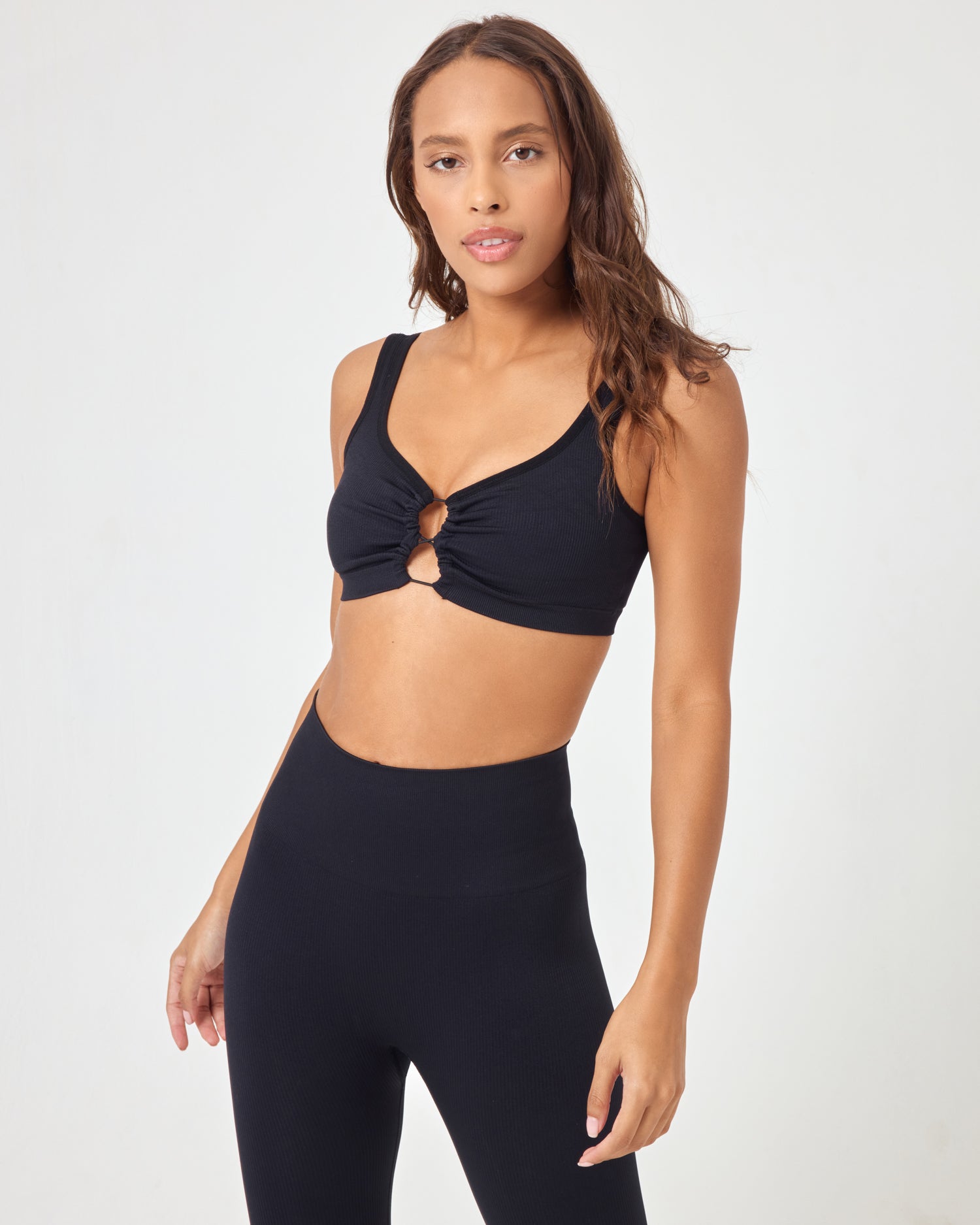 Shop Ribbed Sports Bra with Cut-Out Detail Online